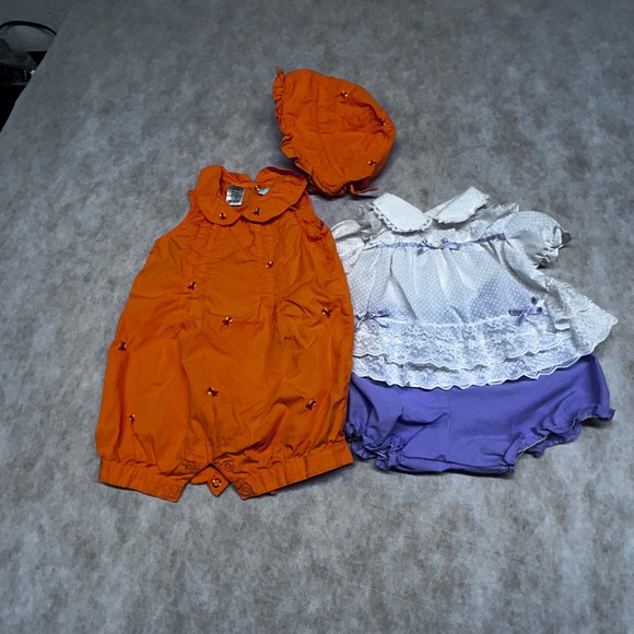 Baby‎ Romper Outfit Set Vintage Style Sleeveless with Hat 6-9 Months Both Sets - Picture 1 of 12